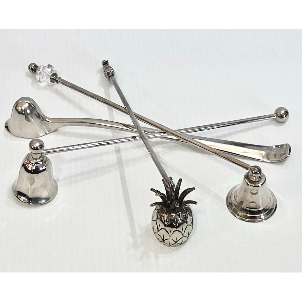 Vintage Silver Plate Candle Snuffer Set of 4 Godinger Pineapple Gatco Glass Knob